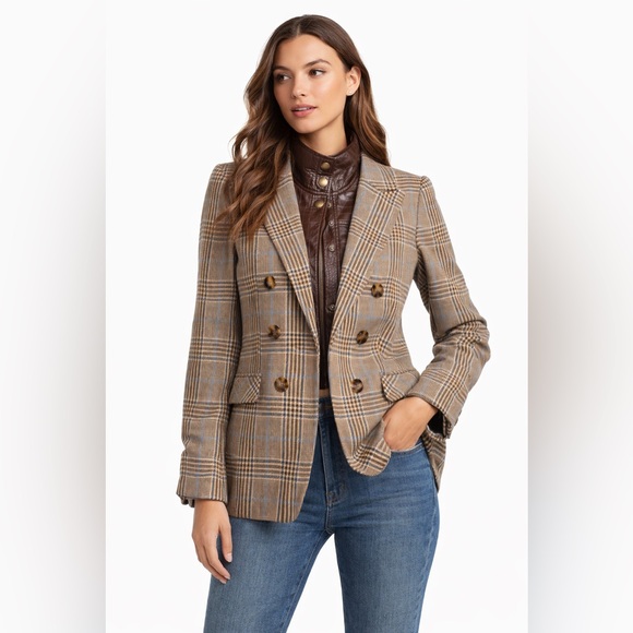 Veronica Beard Beacon Dickey Jacket Blazer Size 8 NWT Plaid Camel Brown Blue - Picture 10 of 10
